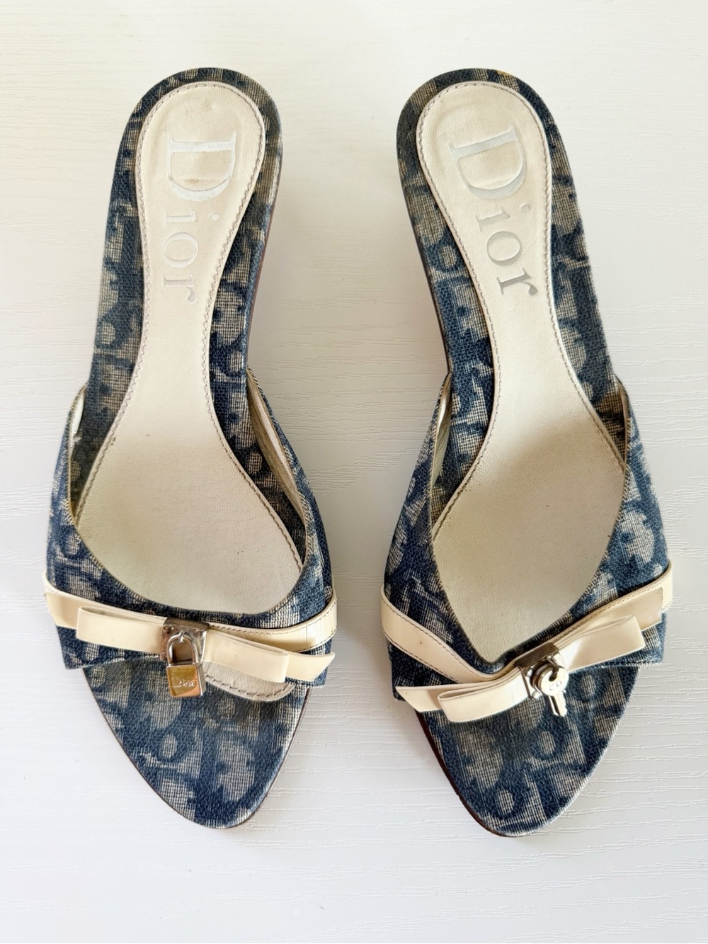 Vintage Christian Dior Oblique Lock & Key Mule Kitten Heels EU 39